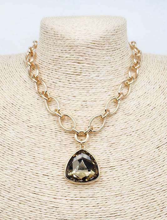 Gold Open Chain with Topaz Crystal Triangle Crystal 16"-18" Necklace