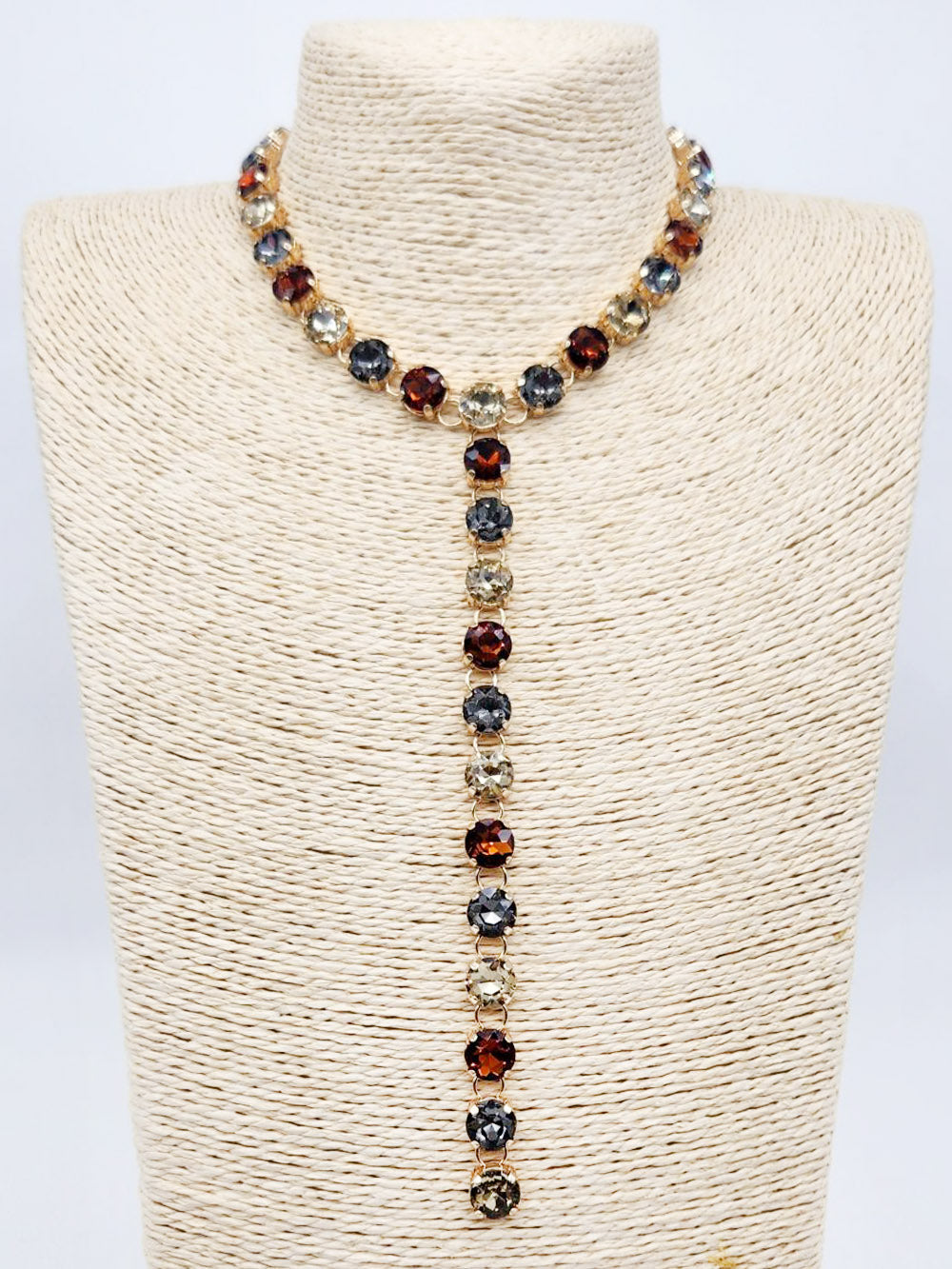 Black Diamond Multi Crystal Y Drop 20” Necklace