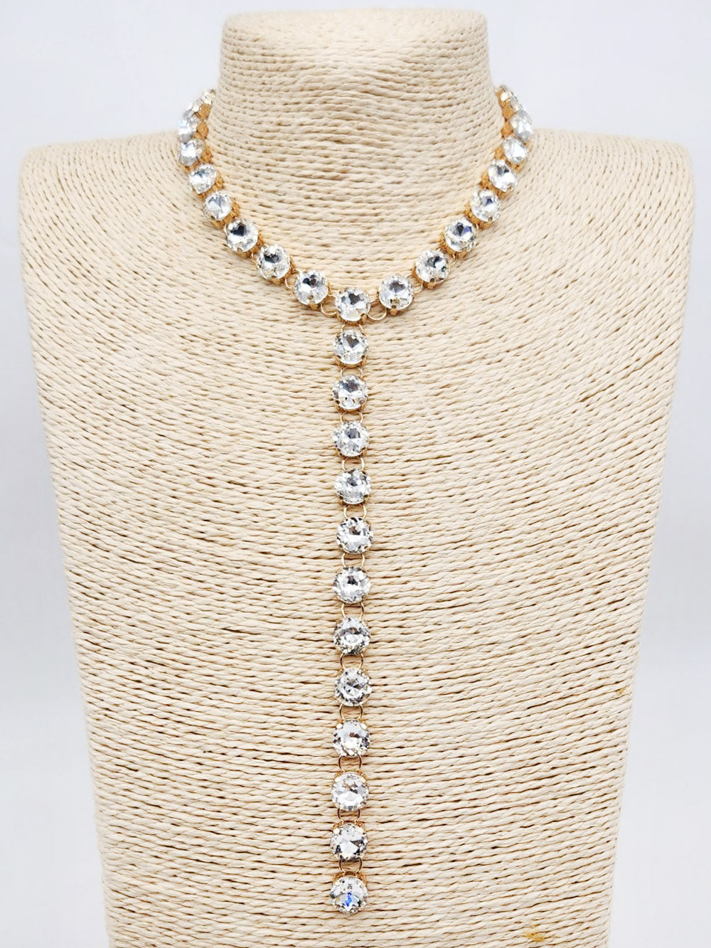 Clear Crystal Y Drop 20” Necklace