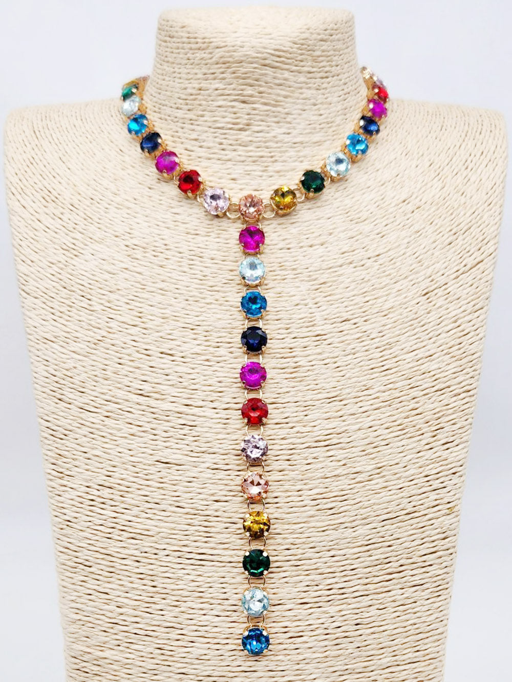 Multi Crystal Y Drop 20” Necklace