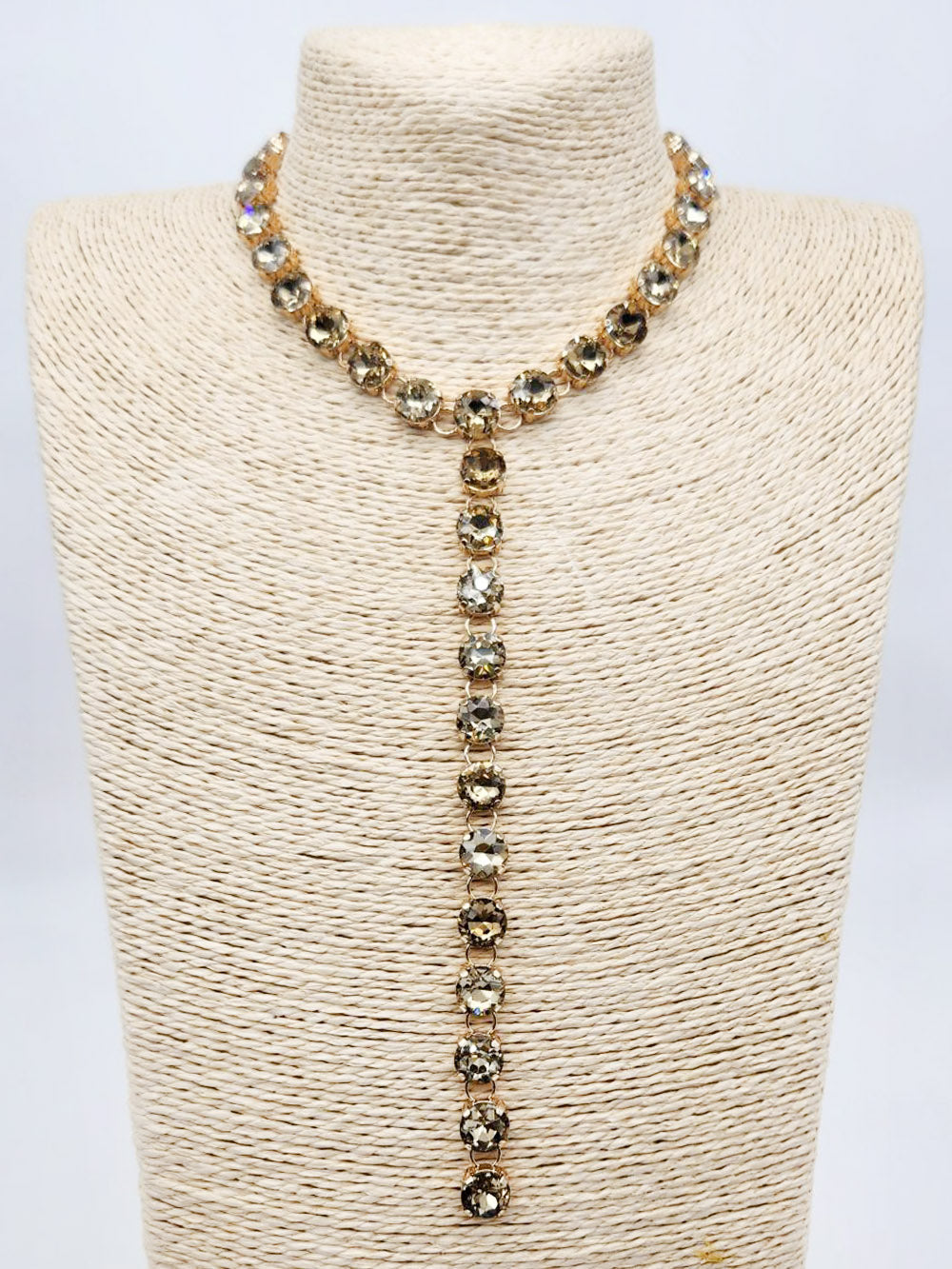 Topaz Brown Crystal Y Drop 20” Necklace