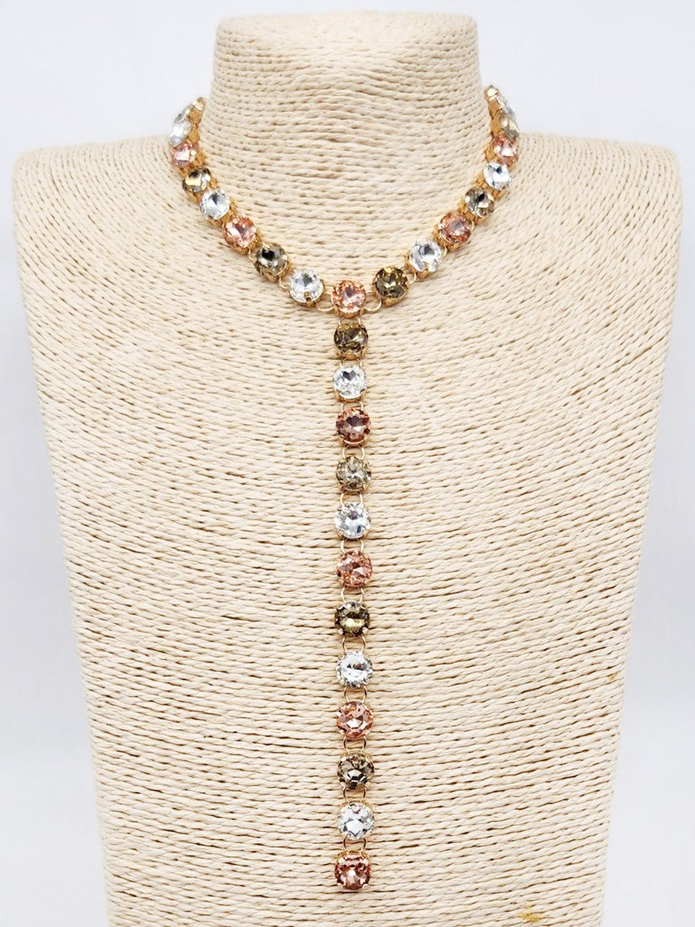 Topaz Brown Multi Crystal Y Drop 20” Necklace