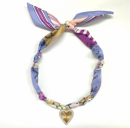 Scarf Necklace Purple with Gold Rhinestone Heart, VERY POPULAR!!