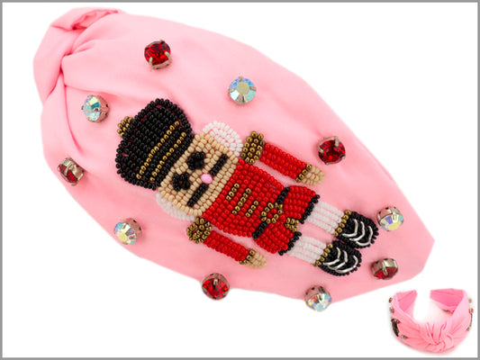 Pink Headband with Red Seed Bead Nutcracker