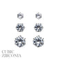 Set of 3 5/7/9MM with Silver Hardware Stud Earrings