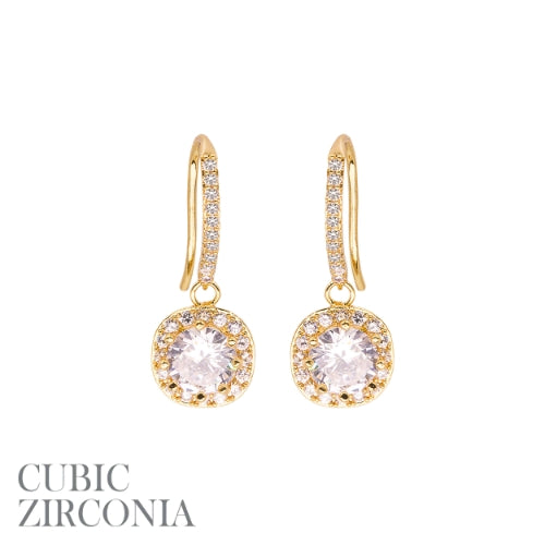 CZ Rhinestone Gold Fishhook Drop 1.25" Earring