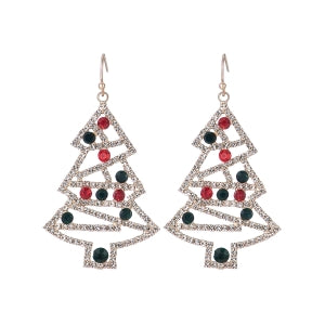 Multi Crystal and Gold Christmas Tree Earring
