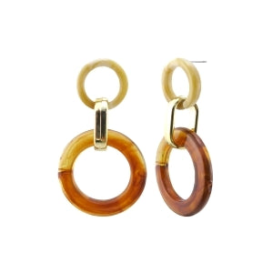 Brown Acrylic Circle and Gold 1.75" Stud Earring