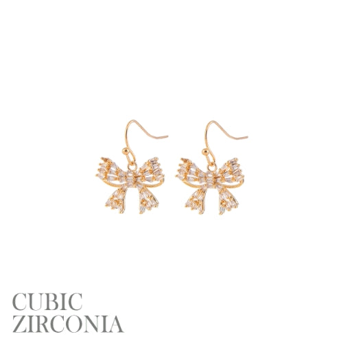 CZ Rhinestone Bow Drop 1.25" Earring