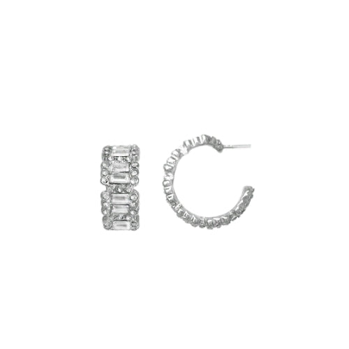 Silver Baguette Rhinestone .5" Hoop Earring