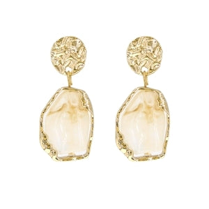 White Acrylic Oval and Gold 1.75" Stud Earring