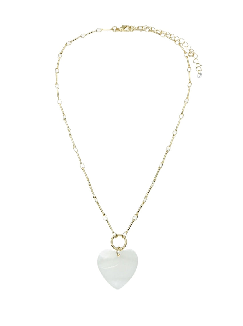 Gold Chain 16"-18" Necklace with White Heart Charm Necklace
