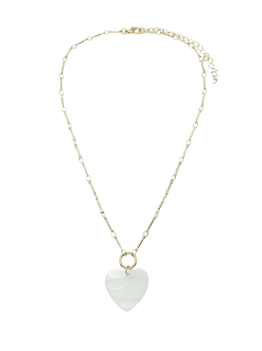 Gold Chain 16"-18" Necklace with White Heart Charm Necklace