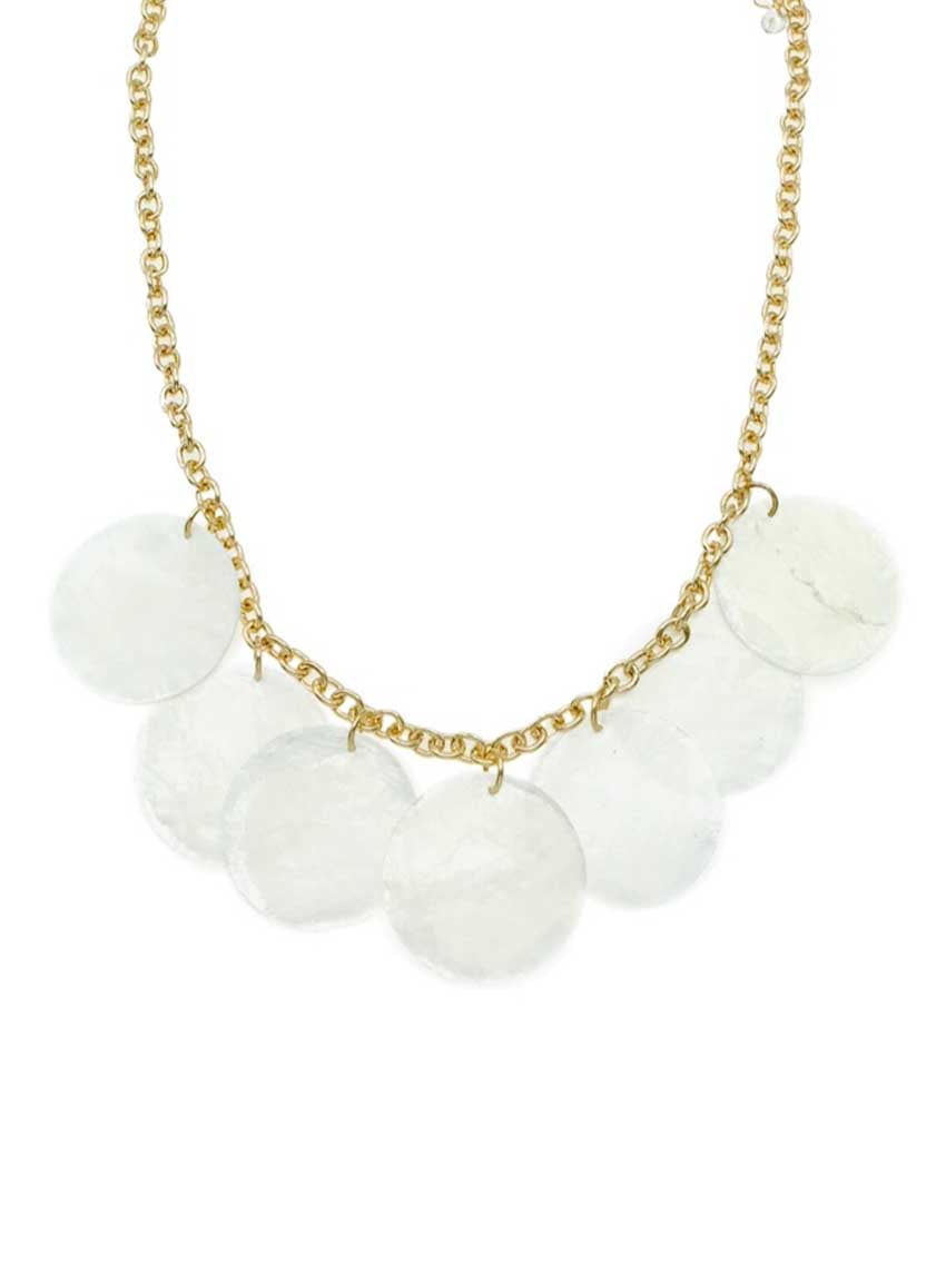 Gold Chain with White Pearlized Shell Charms 16"-18" Necklace