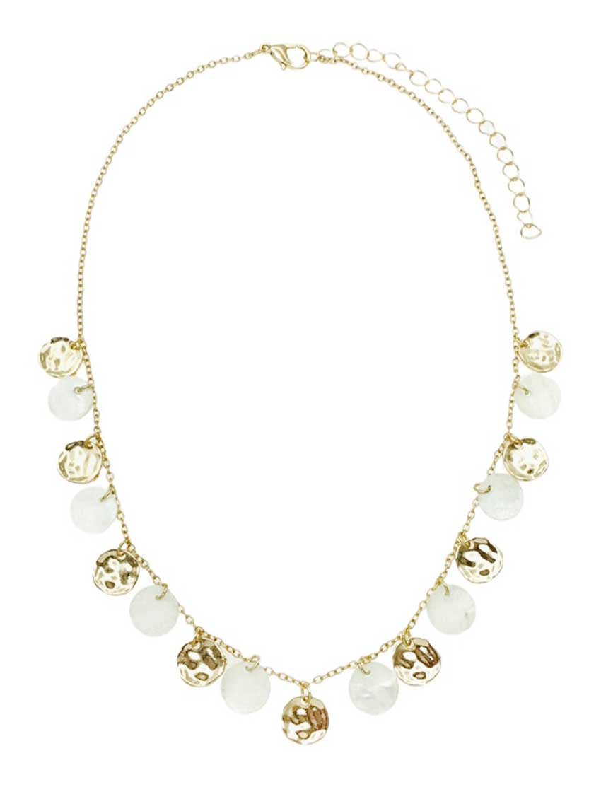 White Shell Charm and Gold Coin Charms 16"-18" Necklace