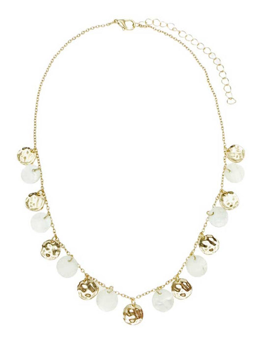 White Shell Charm and Gold Coin Charms 16"-18" Necklace