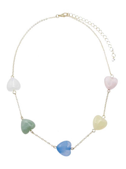Gold Chain with Pink, Green, and Orange Acrylic Heart on Gold Chain 16"-18" Necklace