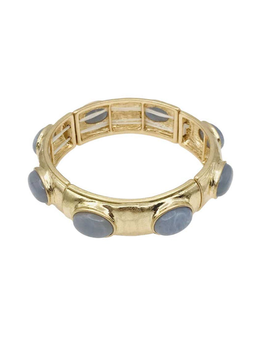 Hammered Gold with Grey Natural Stone Oval Accents