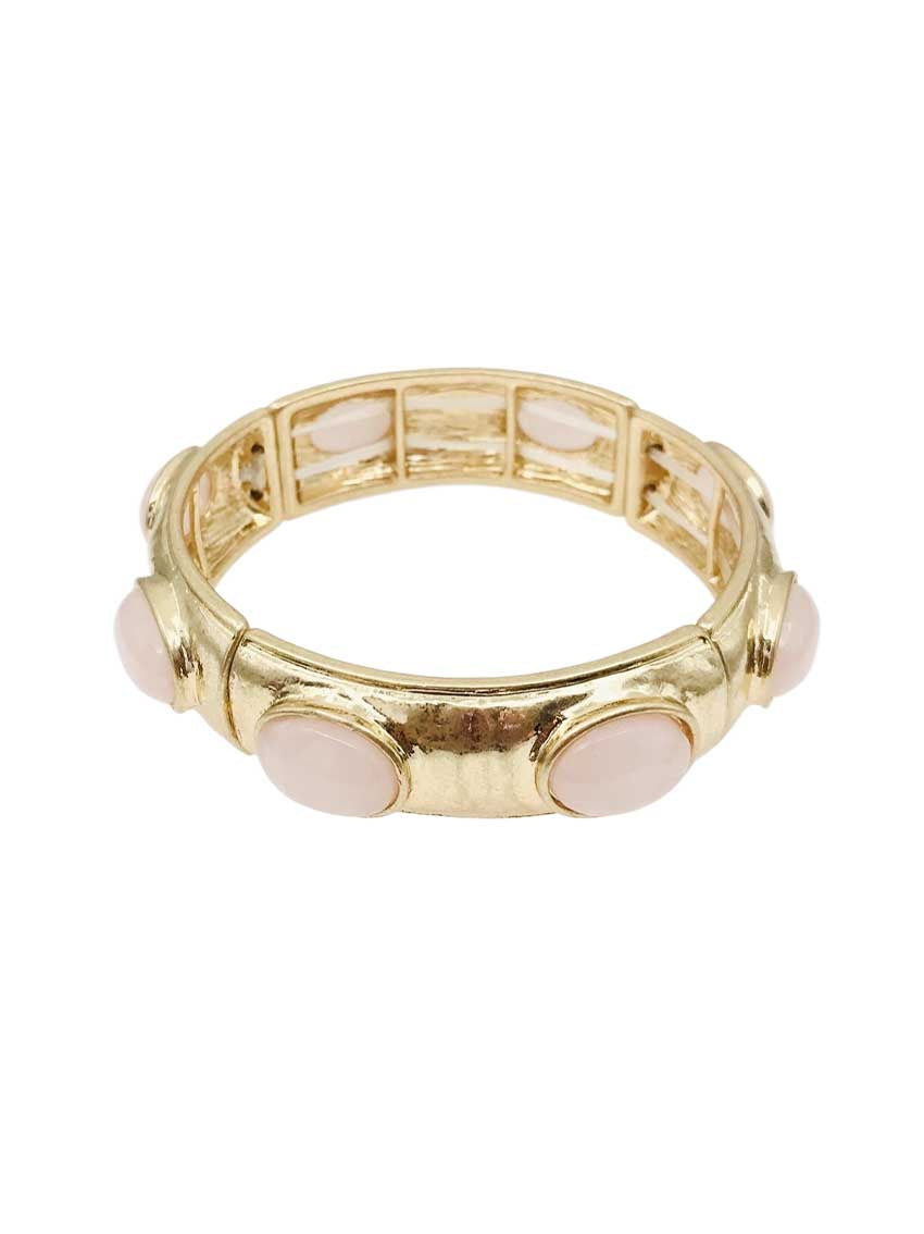 Hammered Gold with Pink Natural Stone Oval Accents