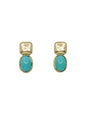 Gold Square with Turquoise Oval 1" Earring
