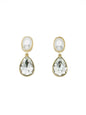 Pearl and Clear Teardrop Crystal .75" Drop Earrings