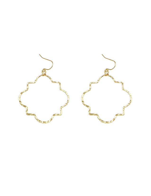 Hammered Gold Textured Open Geometric 1.5" Earring