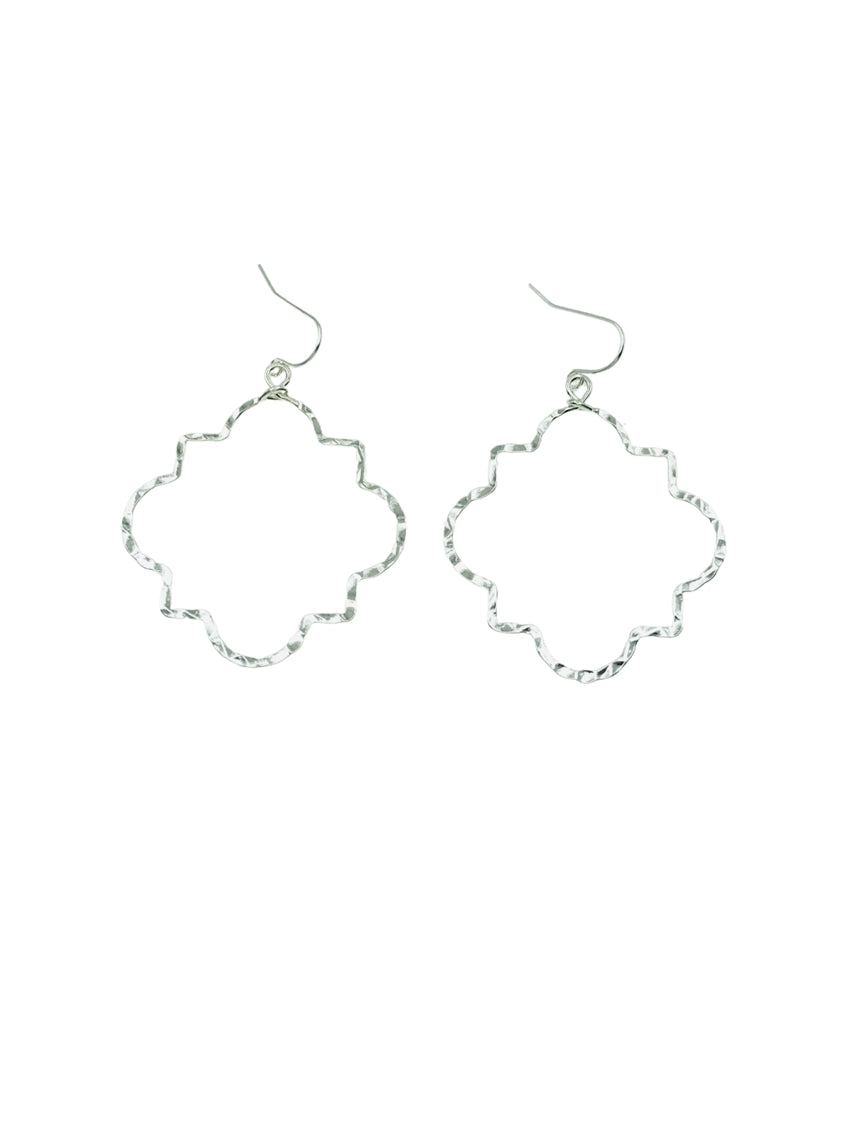 Thin Silver Quatrefoil 2" Drop Earring