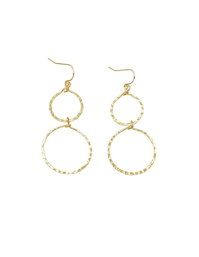 Thin Gold Double Open Circle 2" Drop Earring