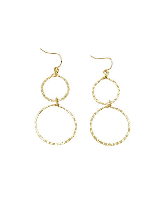 Thin Gold Double Open Circle 2" Drop Earring