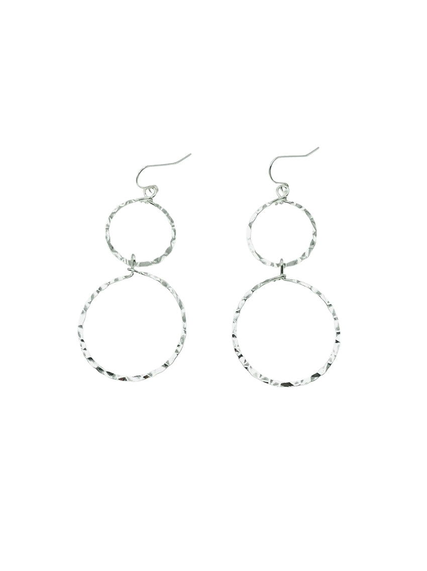 Thin Silver Double Open Circle 2" Drop Earring