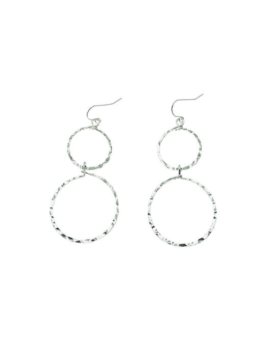 Thin Silver Double Open Circle 2" Drop Earring