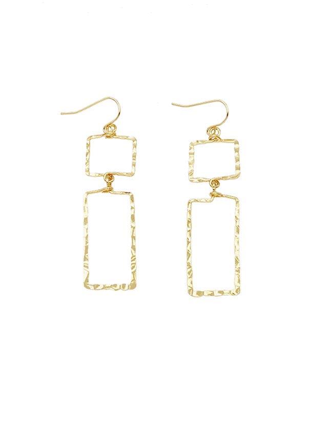 Hammered Gold Textured Open Rectangle 1.5" Earring