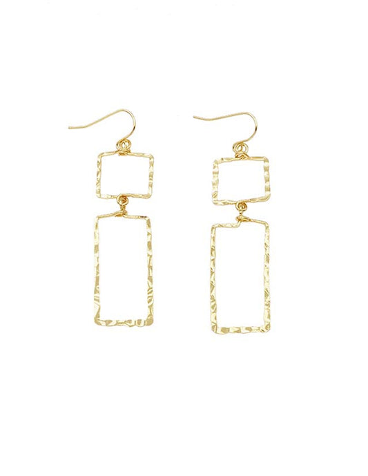 Hammered Gold Textured Open Rectangle 1.5" Earring