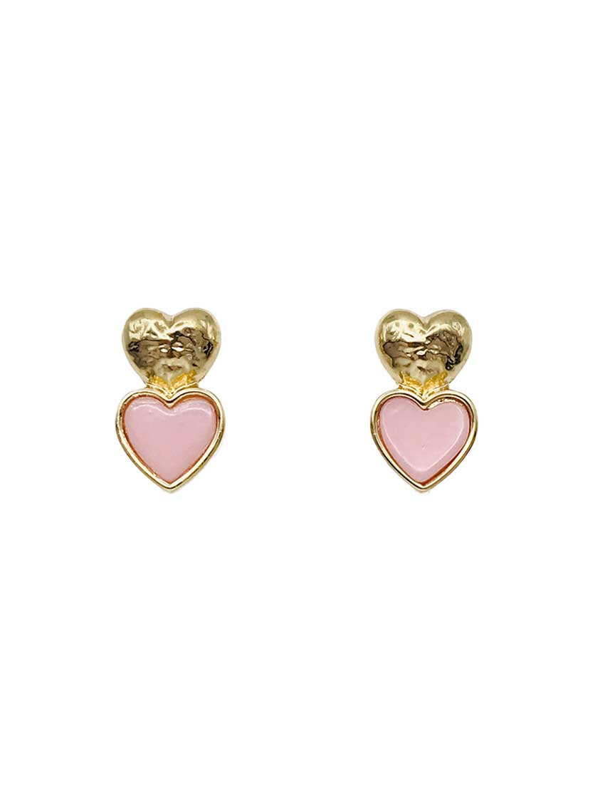 Gold Hammered and Pink Heart 1" Earring