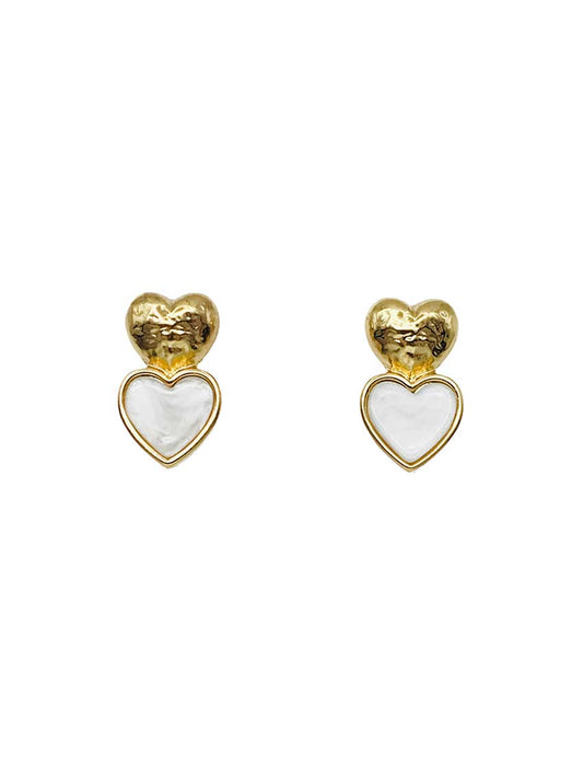 Gold Hammered and White Heart 1" Earring