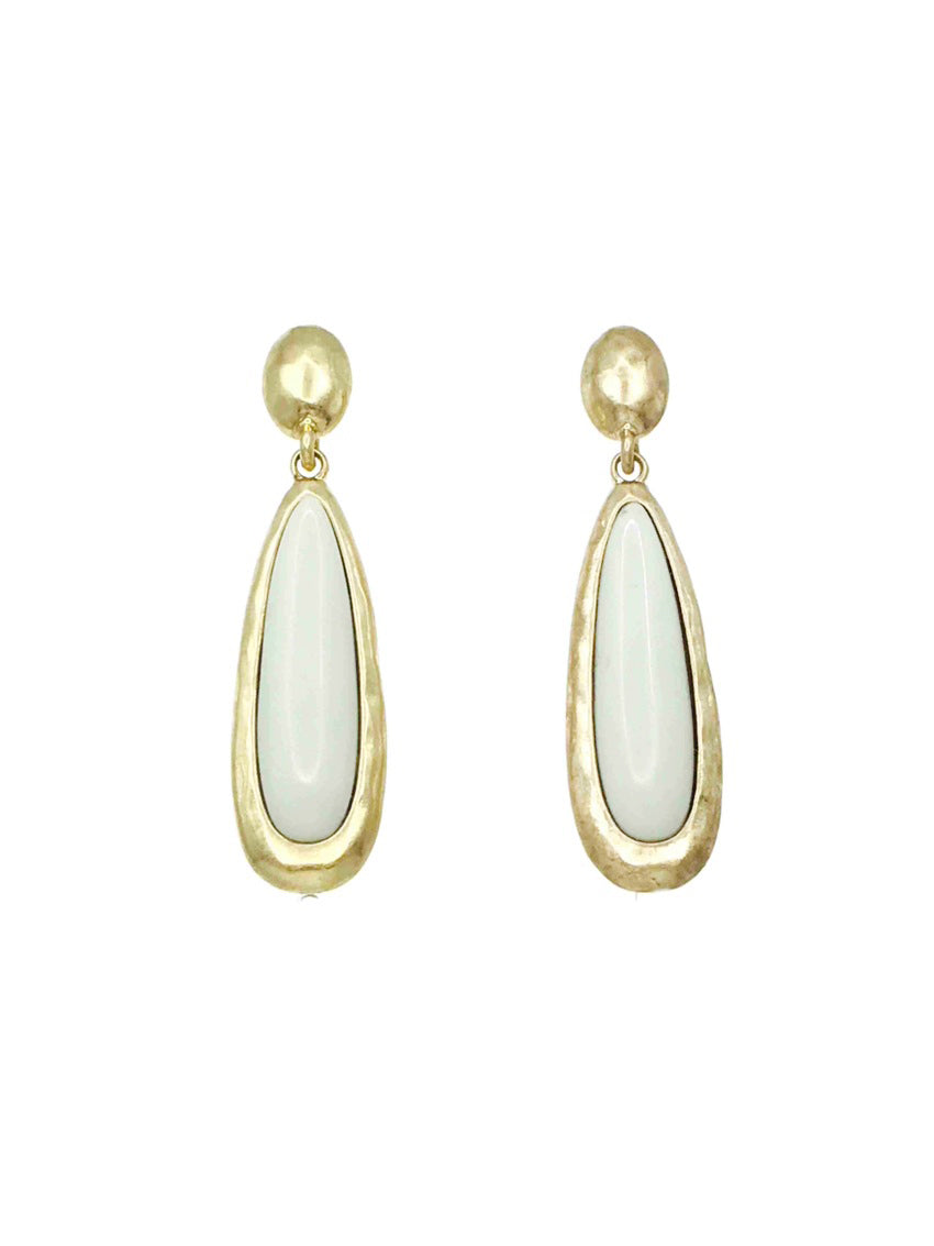 Gold Hammered and White Acrylic Oval Drop 2"