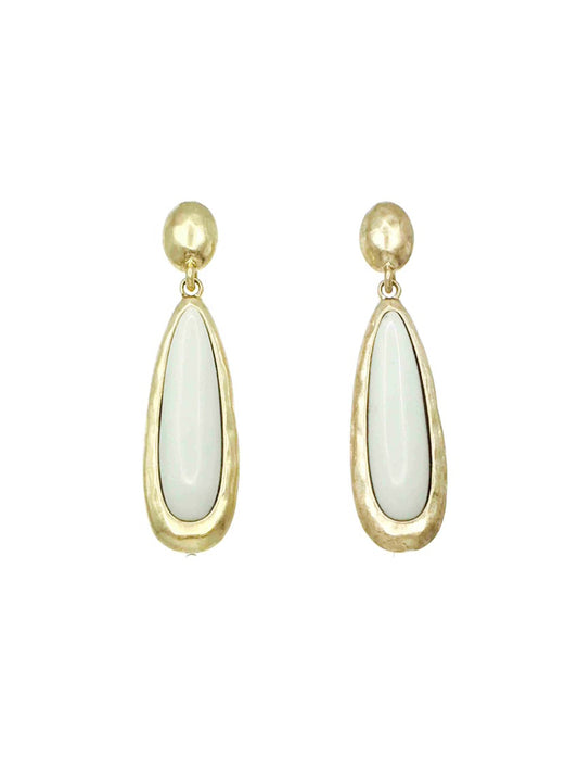 Gold Hammered and White Acrylic Oval Drop 2"