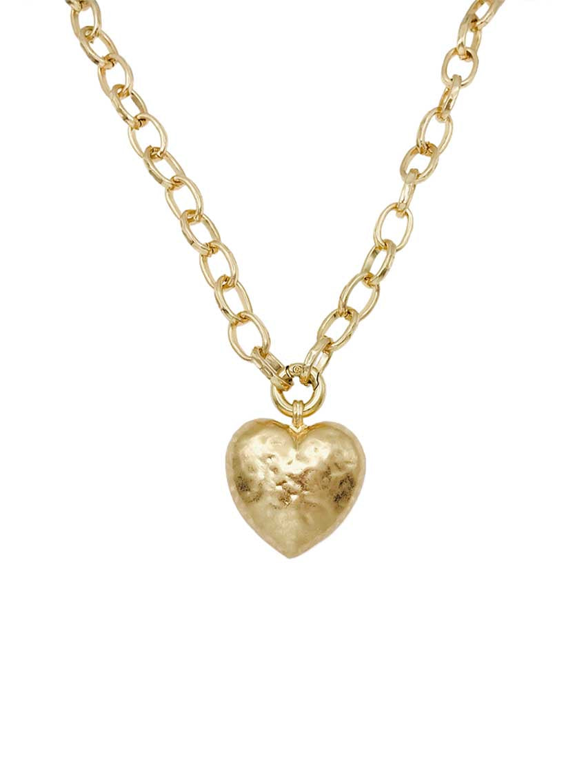 Worn Gold Open Circles with Hammered 1" Heart Charm