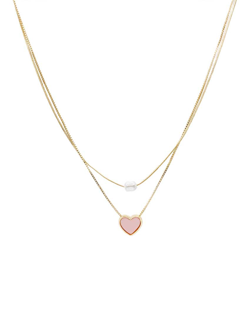 Gold Chain with Pearl and Pink Heart 16"-18" Necklace