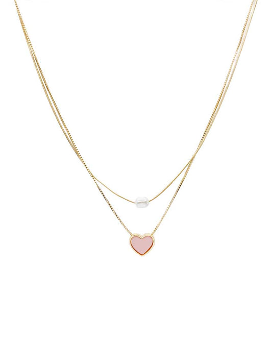Gold Chain with Pearl and Pink Heart 16"-18" Necklace