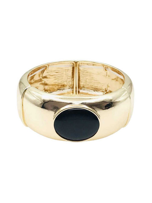 Gold 1" Stretch with Black Stone Circle Accent Bracelet