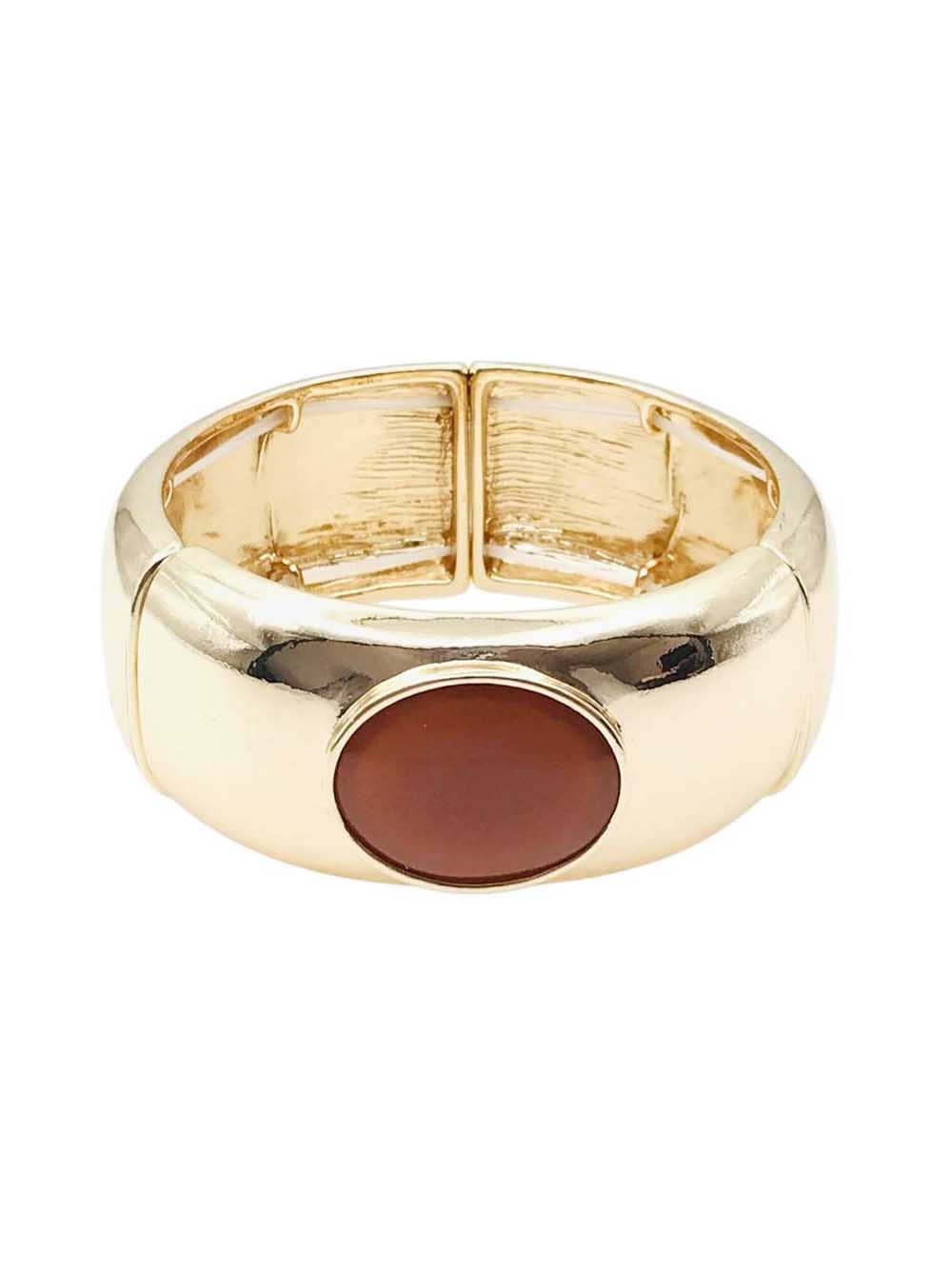 Gold 1" Stretch with Brown Stone Circle Accent Bracelet