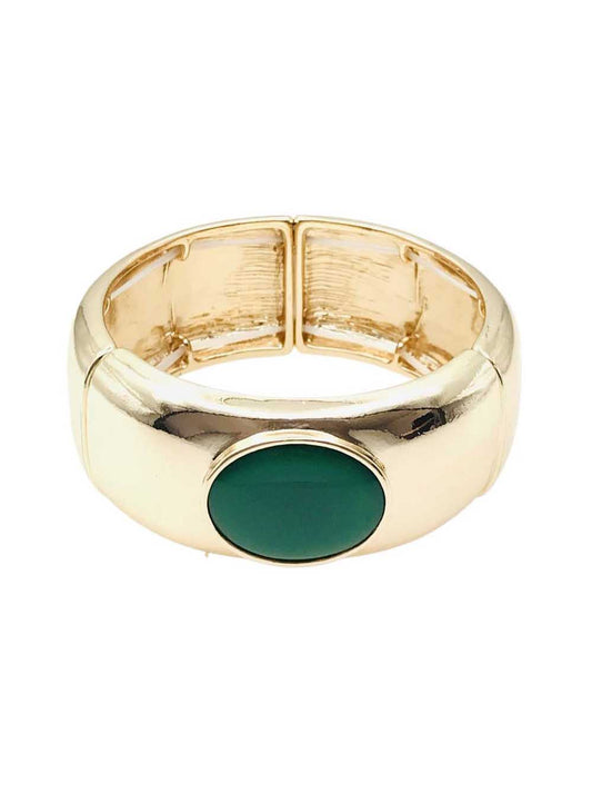 Gold 1" Stretch with Green Stone Circle Accent Bracelet