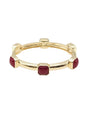 Hammered Gold with Maroon Square Stone Stretch Bracelet