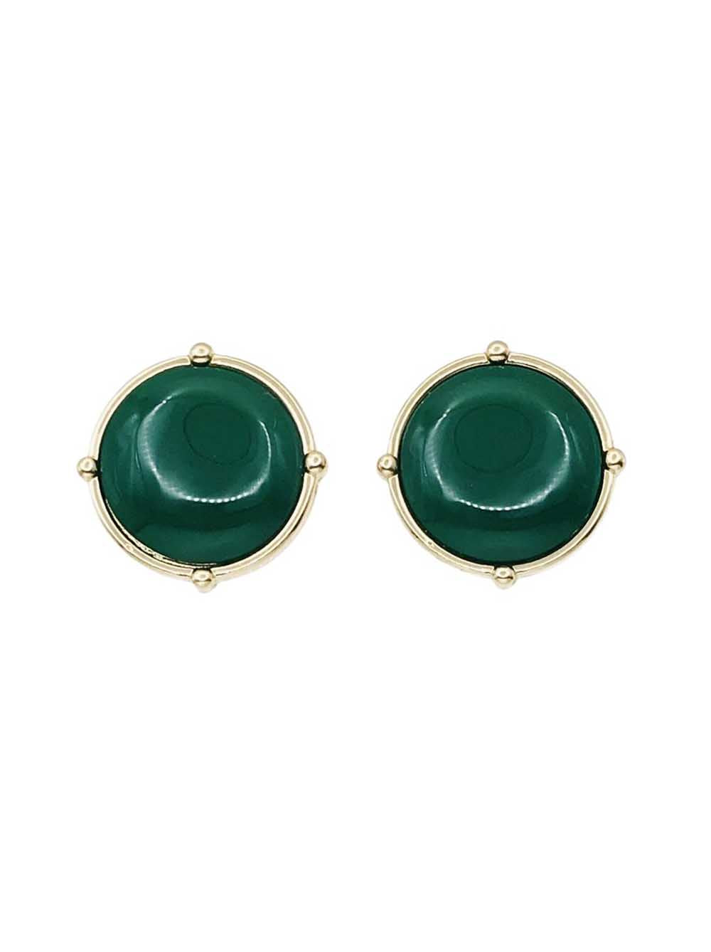 Green Stone with Gold Outline .5" Stud Earrings