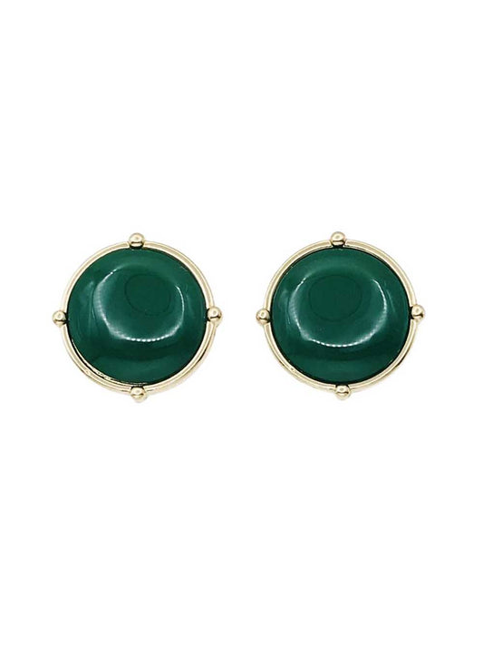 Green Stone with Gold Outline .5" Stud Earrings