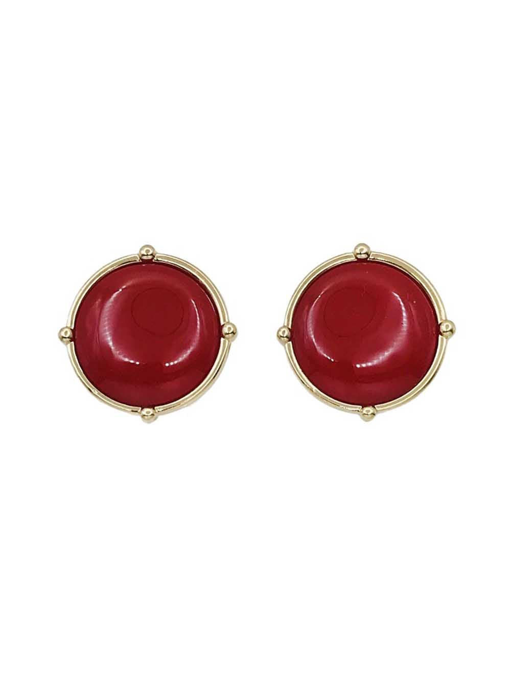 Red Stone with Gold Outline .5" Stud Earrings