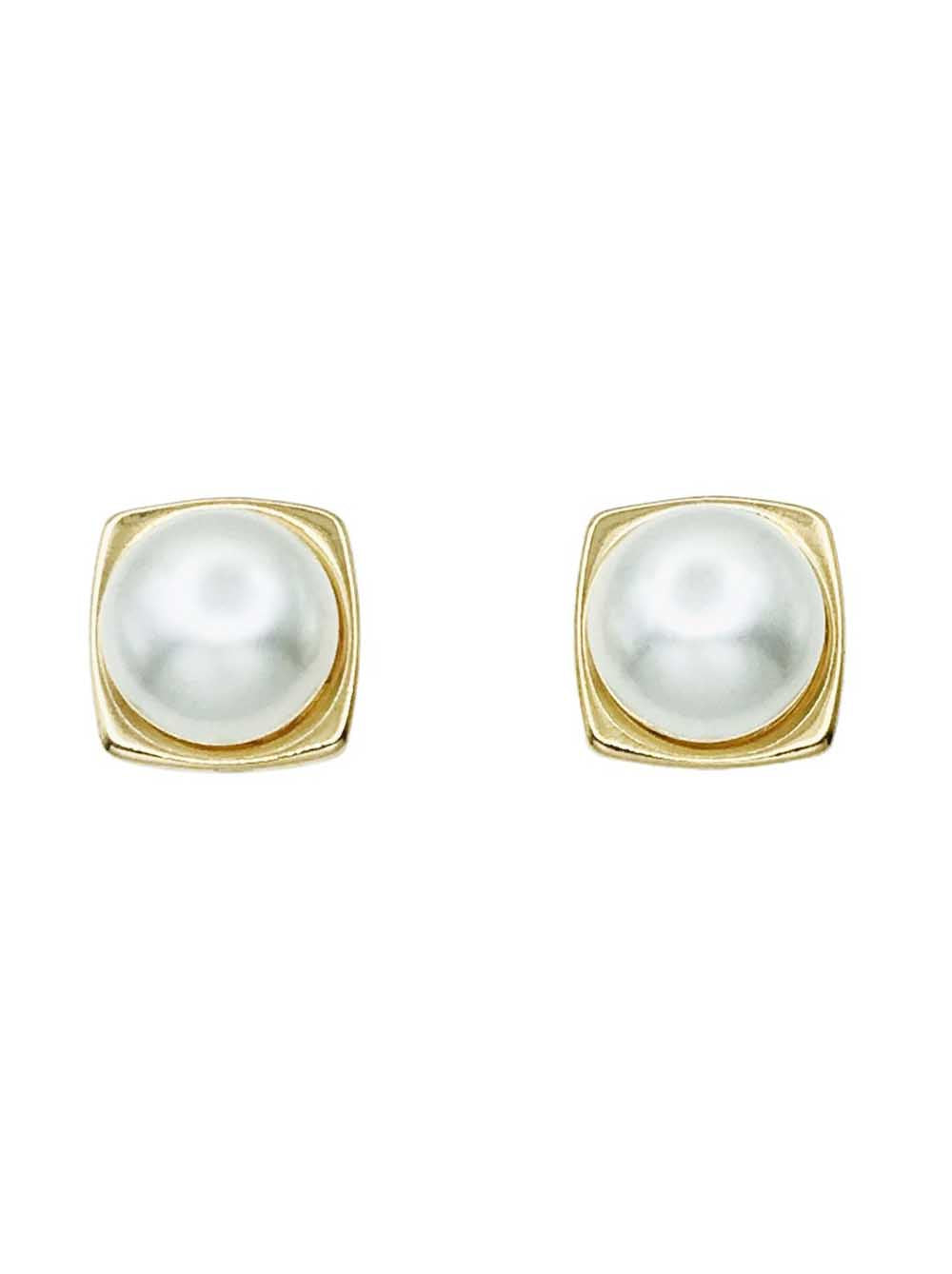 Round Pearl with Gold Square .5" Stud Earring