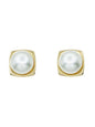 Round Pearl with Gold Square .5" Stud Earring