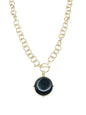Gold Open Chain with Black Circle Stone and Gold 16"-18" Necklace